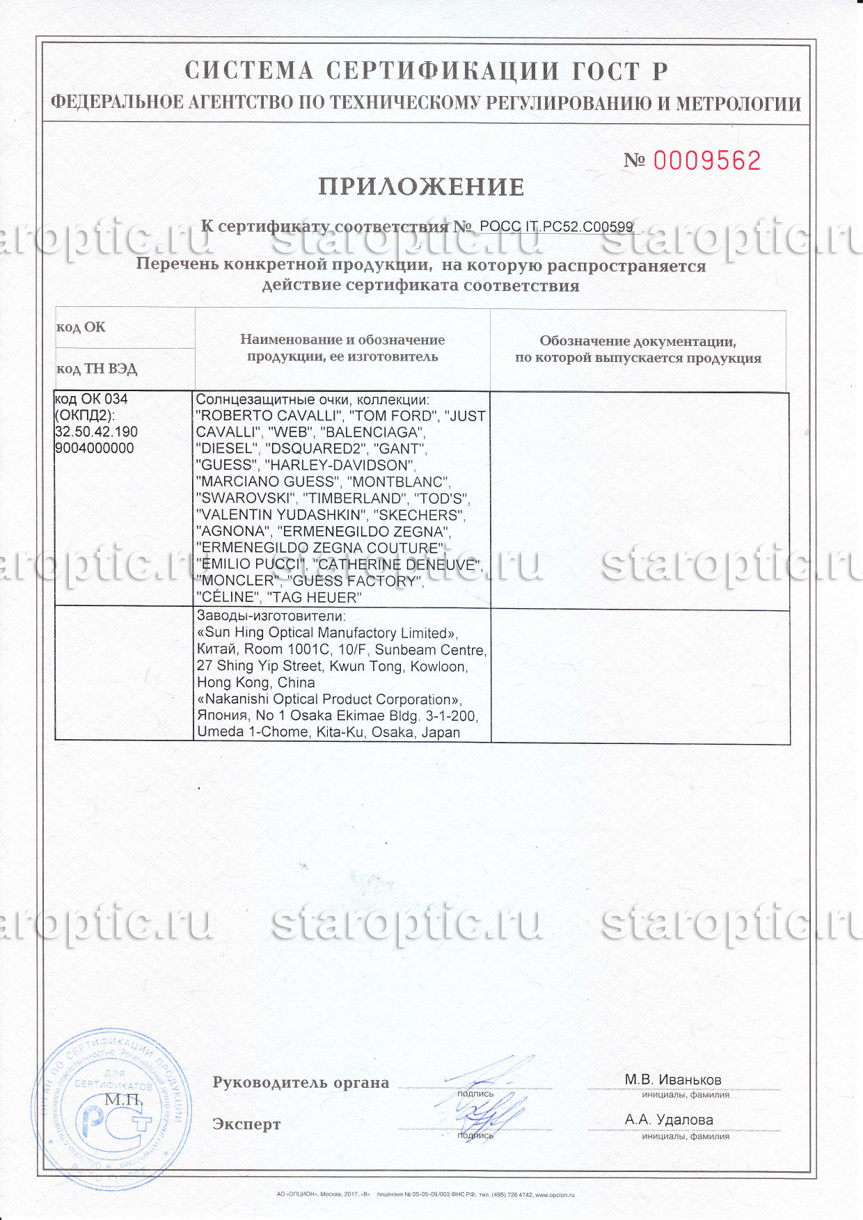 Гарантии оригинальности бредовых очков и оправ