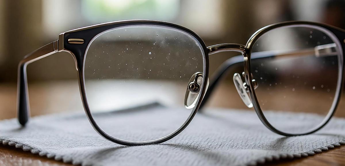 Поношенные очки с мелкими царапинами на линзах Поношенные очки с мелкими царапинами на линзах
